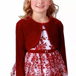 Girls Christmas Dress Velvet Shrug Red Silver Layered Tulle 12 Two Pieces